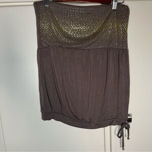 Vintage Y2K Bling Bling Rhinestone Tube Top Small Brown Club Party McBling